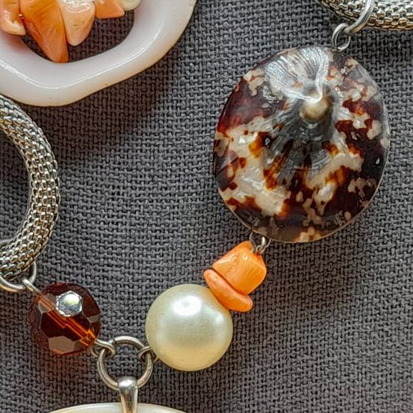 Chico's Shell Faux Pearl Stone Beaded Necklace, Two Strands, 20 Inches - Picture 4 of 11